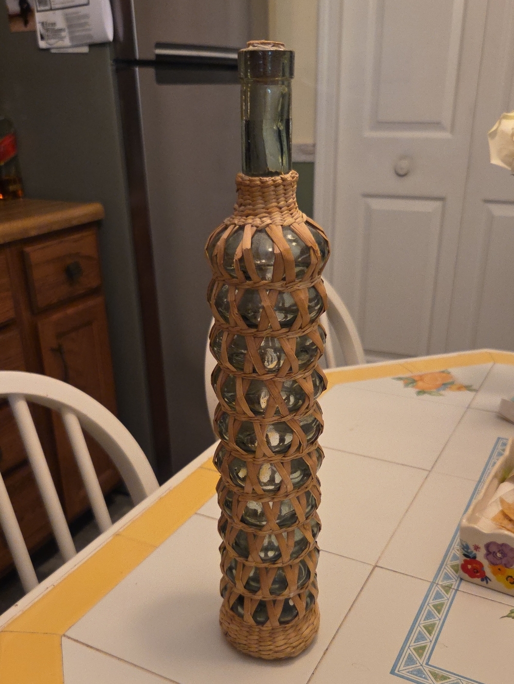 Handwoven Rattan Accent Bottle - Natural Beige. 17 Inches Tall